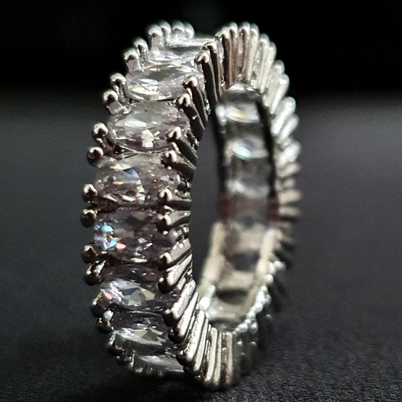Charm Silver Baguette Oval Diamond Ring - Picture 3 of 6